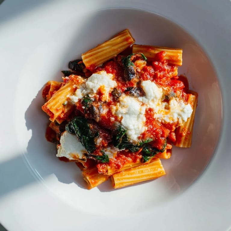Golden-brown baked ziti, a comforting Italian-American dish with rich tomato sauce and fresh flavors.