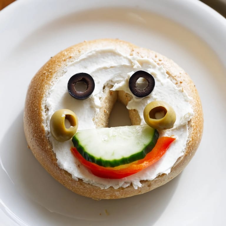 Delicious Snowman mini bagel sandwiches, a creative holiday lunch idea with smiling faces and colorful toppings.