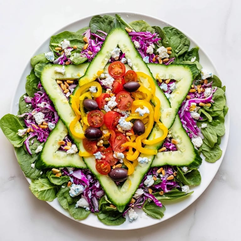 Freshly tossed Star of David Salad Platter arranged with appealing colors providing a delicious appetizer.