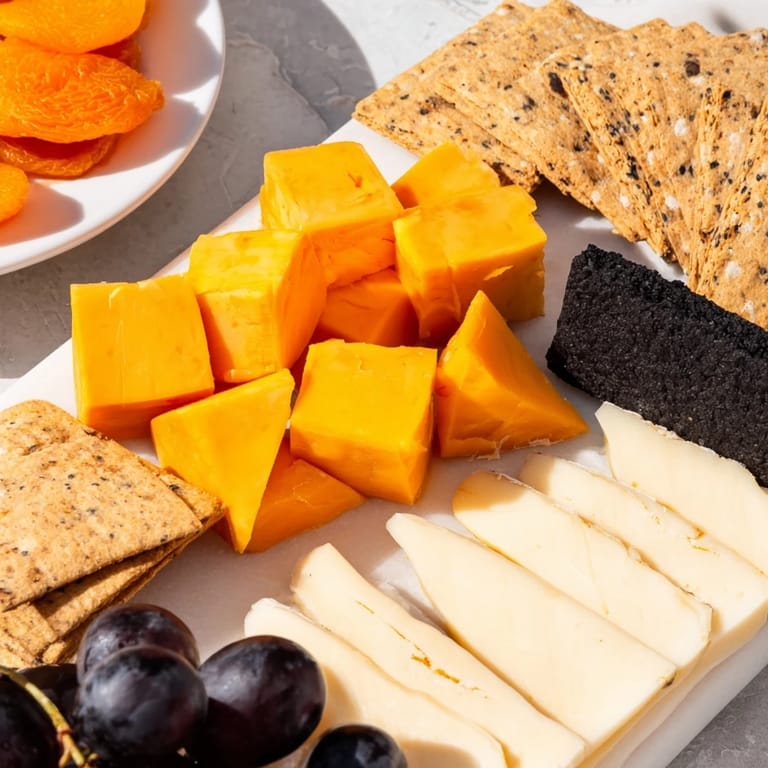 Dark cheeses and grapes create the haunting shape of the Halloween charcuterie board’s ghostly outline.