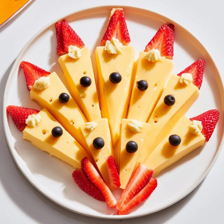 Vibrant strawberry flames emanate from this delicious Retro Rocket cheese and fruit snack arrangement.