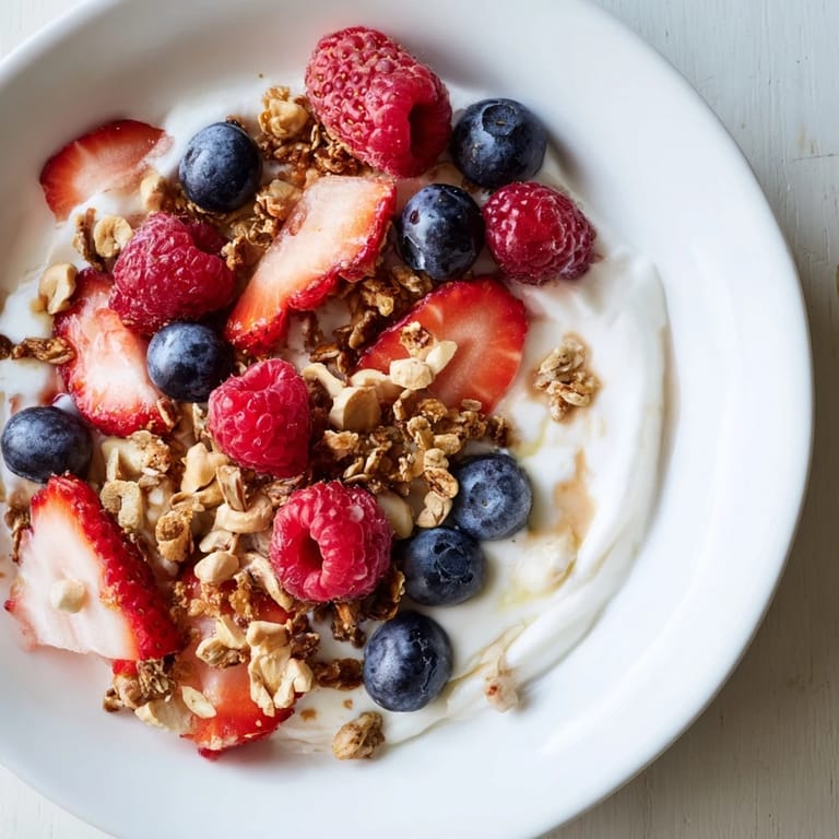 This vibrant photo shows a layered Cashew Butter Yogurt Parfait, perfect for a refreshing, protein-packed breakfast.