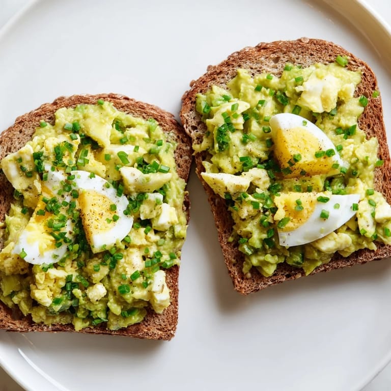 Freshly made Avocado Egg Smash: vibrant green avocado and herbs on toasted bread, ready to eat!
