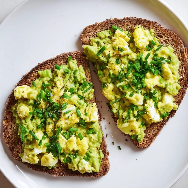 Close-up of the delicious Avocado Egg Smash: a protein-rich, beautifully textured breakfast toast.