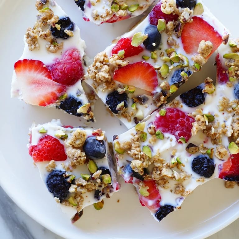 A close-up of delicious Frozen Fruit Yogurt Bark, a healthy and fruity breakfast option.