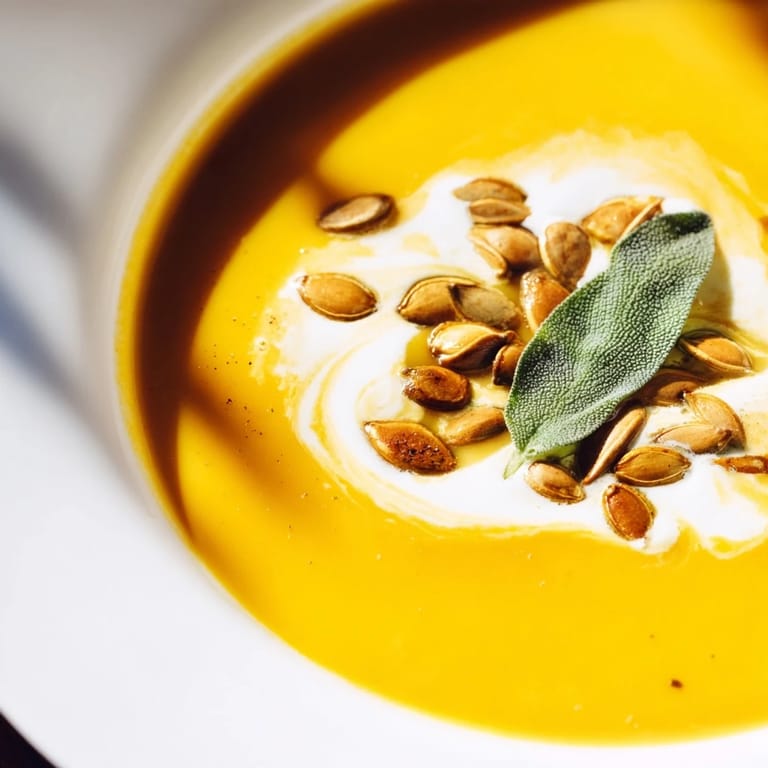 Golden, steaming bowl of butternut squash soup: a comforting fall meal.