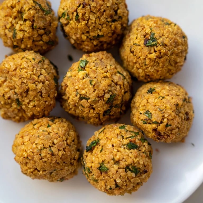 Close-up of freshly fried Levantine falafel balls, speckled with herbs and spices, perfect with tahini and pita.