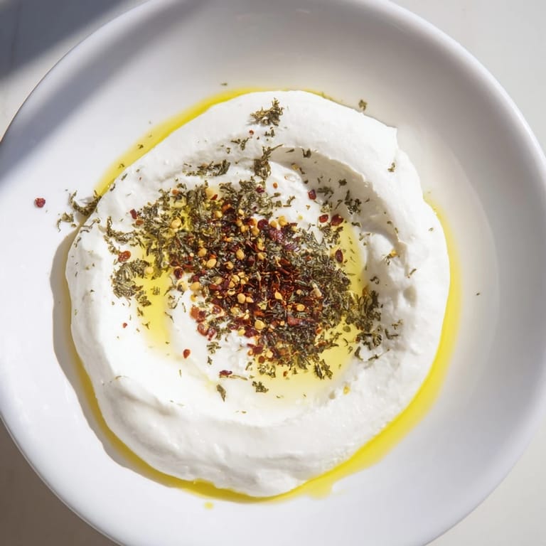 Homemade Levantine labneh cheese, a smooth, white dip, made with strained yogurt, perfect for a meze.