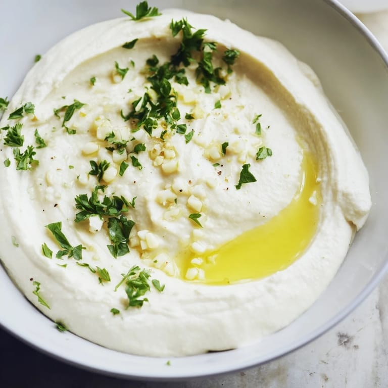 Vegan white bean dip, blended until silky and topped with a swirl of olive oil, perfect for gluten-free snacking.