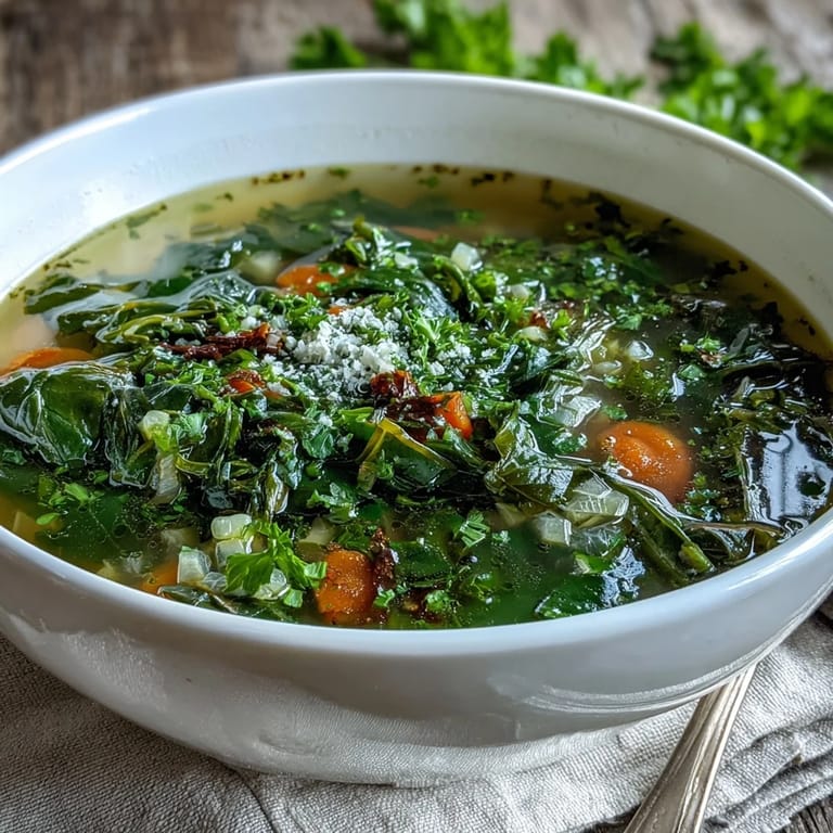 Rustic Swiss Chard Soup served in a ceramic bowl, topped with a bright lemon wedge.