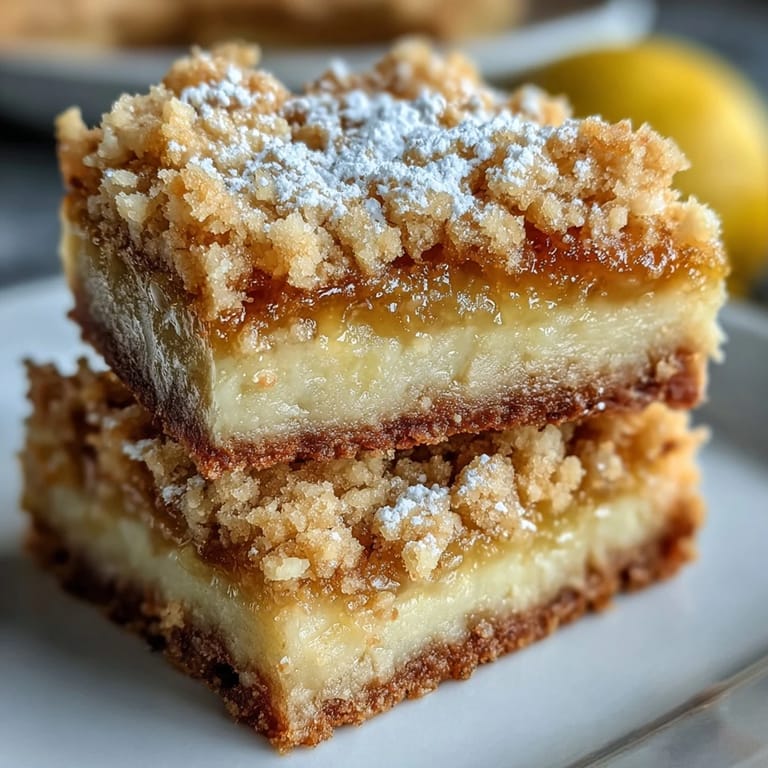 Homemade Lemon Crumb Bars stacked on a white plate, perfect for an afternoon tea or summer dessert.