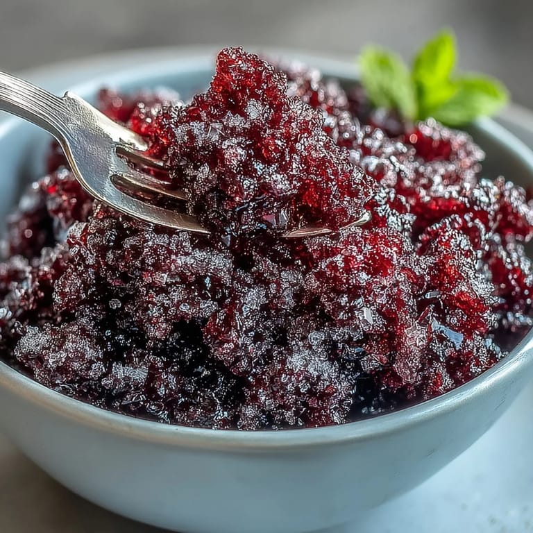 Vibrant purple Black Currant Granita served as a refreshing summer dessert.
