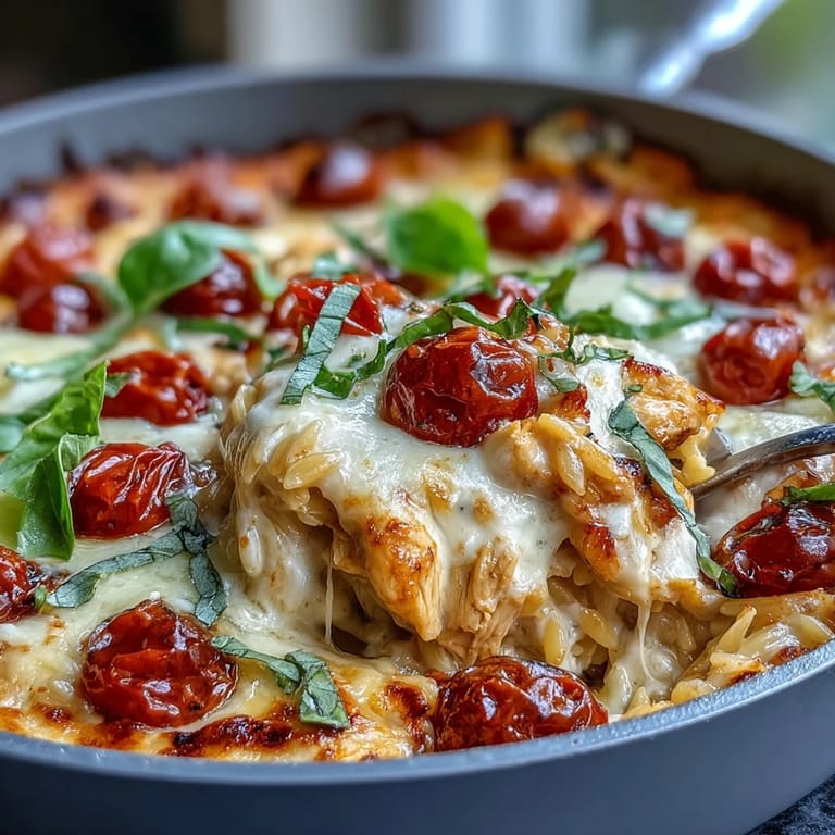 Serve One-Pan Creamy Chicken Lasagna Orzo with garlic bread and a crisp side salad for a hearty weeknight dinner.