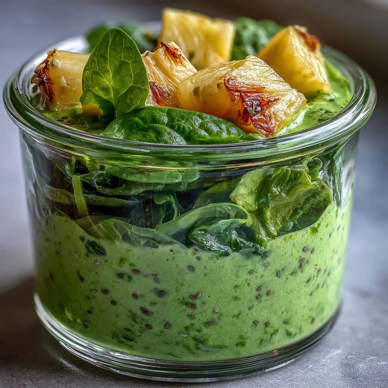Meal prep smoothie jars packed with spinach, pineapple, and chia seeds—perfect for quick, healthy breakfasts on busy mornings.