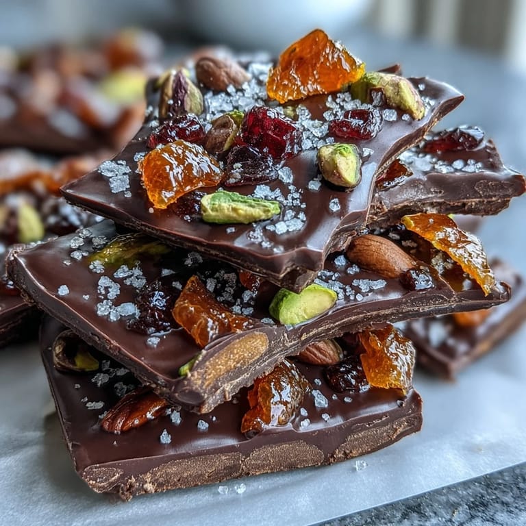 Rich dark chocolate studded with chewy candied orange peel and crunchy pistachios, creating a beautiful and elegant Valentine's Day dessert.