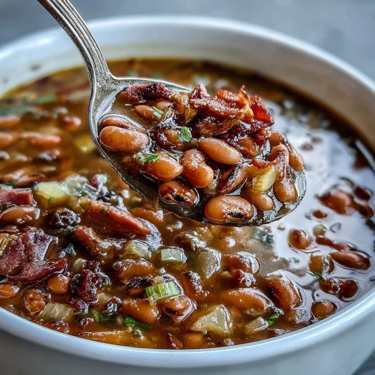 Slow-cooked 15-bean soup with smoky ham bone, brimming with hearty vegetables, aromatic herbs, and deep, savory flavor.