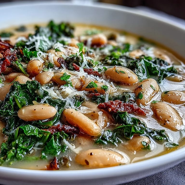 Wholesome Italian soup featuring white beans, kale, and Parmesan, ideal for nourishing family meals.
