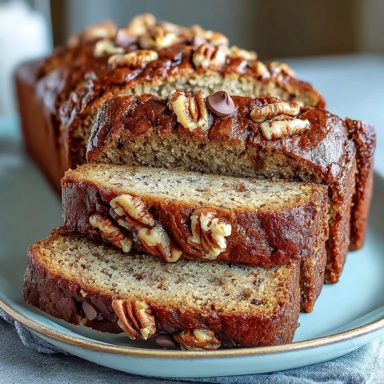 Golden-brown banana bread loaf with walnuts and chocolate chips, ideal for a healthy post-workout snack.