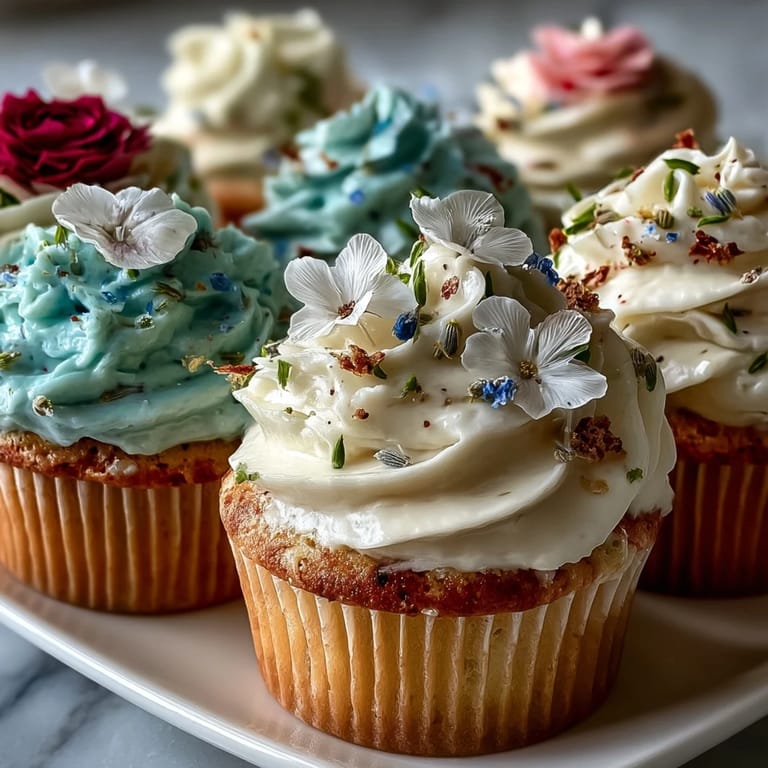Soft vanilla cupcakes topped with beautifully piped buttercream blossoms in soft pink, yellow, and lavender hues.  