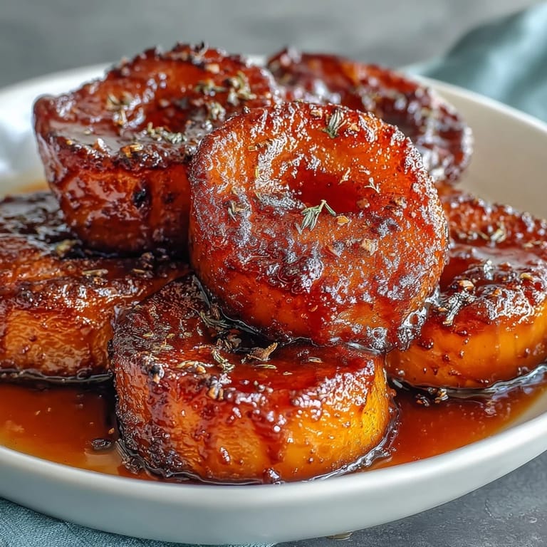 Warm, spiced sweet potatoes baked until tender in a glossy brown sugar glaze, perfect for holiday feasts.