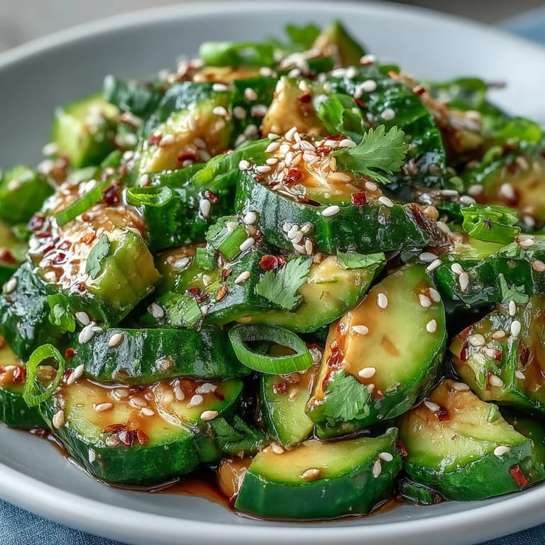 Bright Smashed Cucumber and Avocado Salad, a savory, refreshing side dish.
