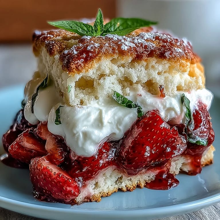 Delicate Strawberry Basil Shortcake Biscuits showcase a vibrant berry basil filling.