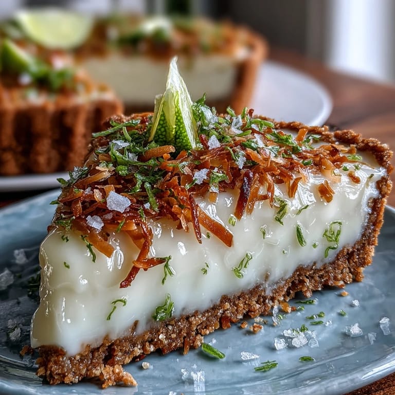 Delicious Coconut Lime Tart, perfectly chilled and ready to serve with fresh lime zest.