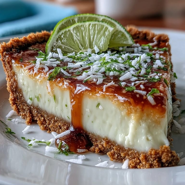 A slice of Coconut Lime Tart highlighting its flaky graham cracker crust and bright citrus filling.