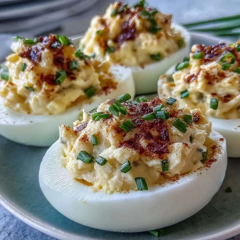 Tangy sweet pickle relish deviled eggs ready to be enjoyed at your next gathering.