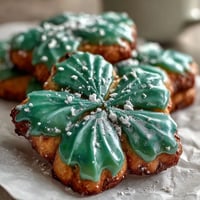 Festive shamrock-shaped sugar cookies decorated with vibrant green royal icing, perfect for St. Patrick's Day celebrations.