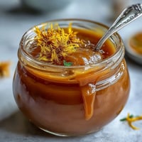 Dandelion Jelly with Fresh Lemon and Honey: A bright golden spread with floral notes and zesty lemon, perfect for breakfast toast or desserts.