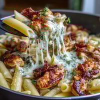 One-Pot French Onion Chicken Pasta with caramelized onions and melty Gruyère cheese in a Dutch oven.